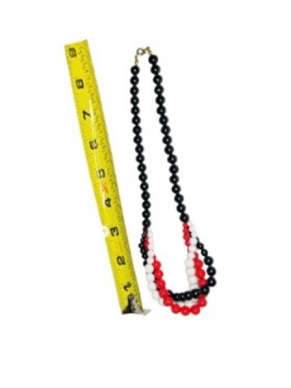 Triple-Strand Beaded Necklace in Red, White & Black - Picture 4 of 4